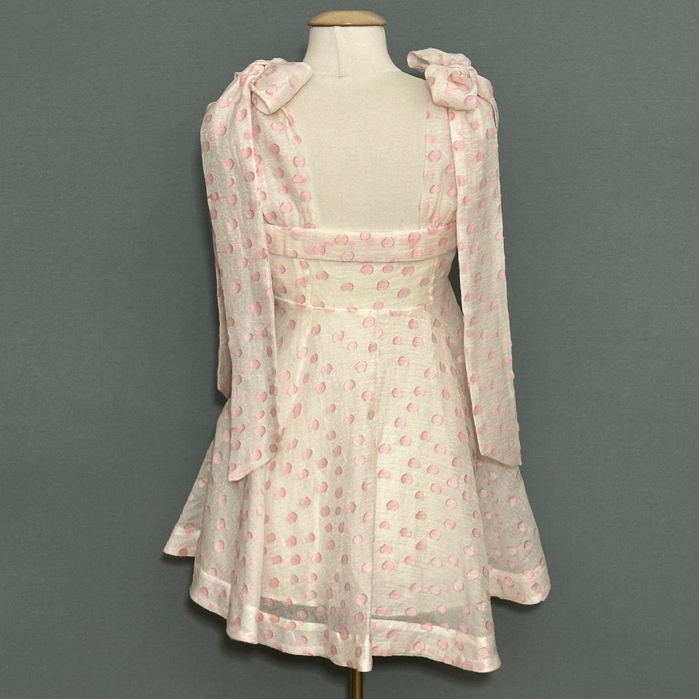 Mable Women Dress M White Pastel Pink Polka Dot Organza Mini Coquette Soft Girl - Picture 5 of 14